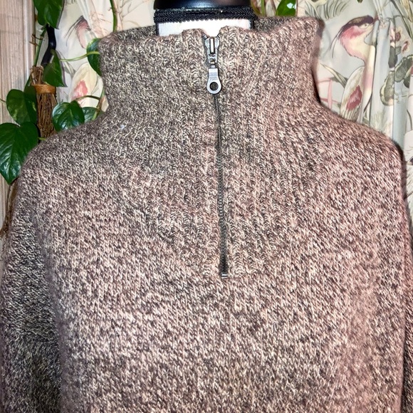 Vintage 90s Wool Zipper Turtleneck Brown Heathered Knit by Woolworths XL Unisex - Picture 6 of 8